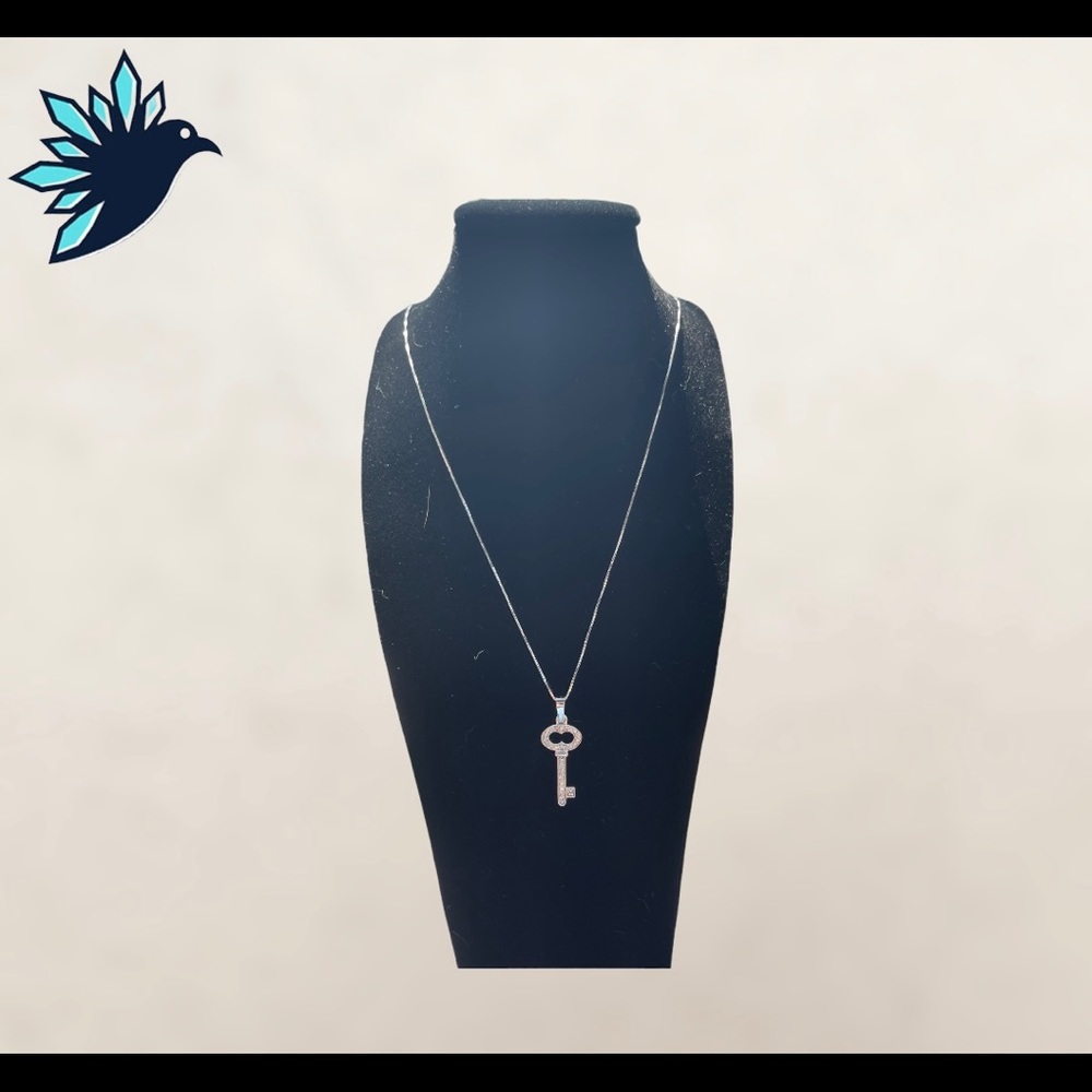 14K White Gold Key Chain Diamond Necklace